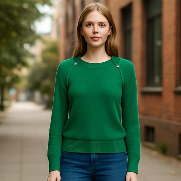 NWT Michael Michael Kors Bright Emerald Gold Mk Zipper Knit Pullover Small - Picture 1 of 8